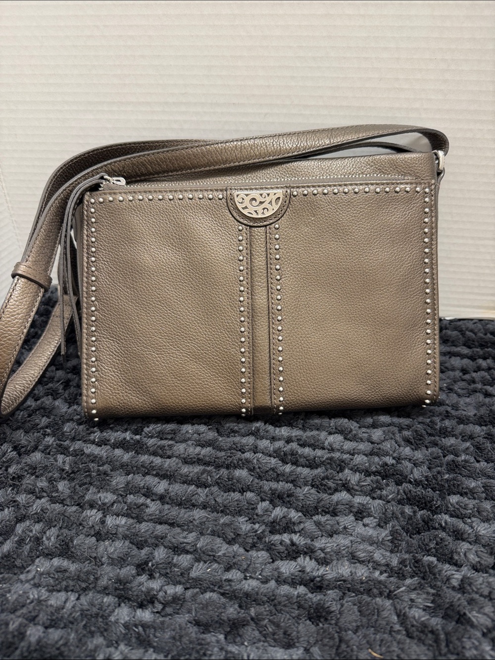 Brighton Metallic Taupe Studded Leather Crossbody